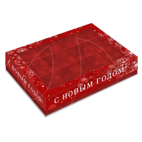 Коробка на 12 конфет с окном "Снежинки" 19х15х3,6 см 5 шт КУ-00736   КУ-736