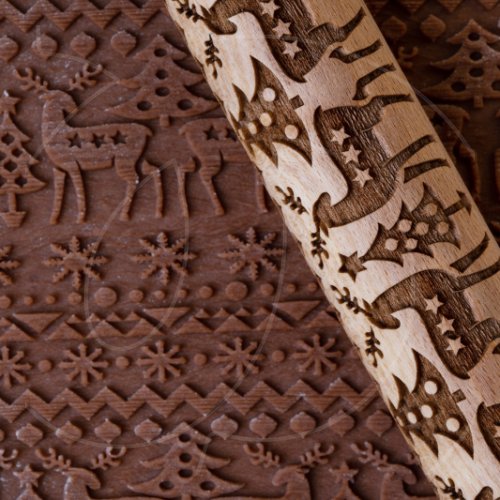 Скалка деревянная узорная LUBIMOVA «Рождественский узор с оленями» LC-00008519