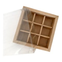 Коробка на 9 конфет с окном крафт 14,7х14,7х3,4 см КУ-684	