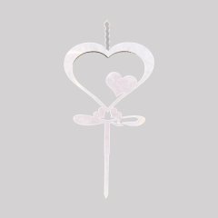 Свеча-топпер декоративная акриловая "Сердце" Серебро 