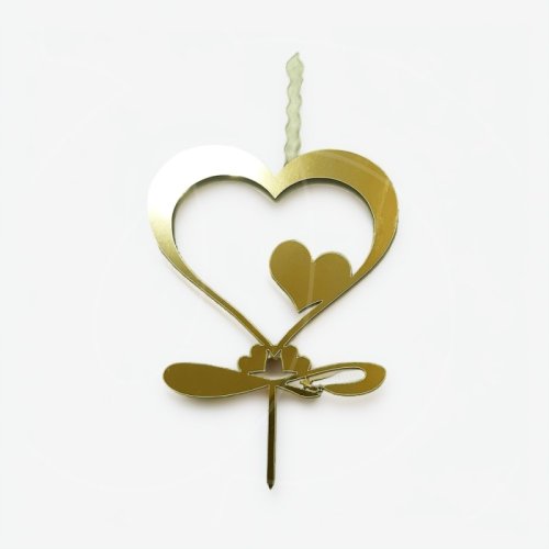 Свеча-топпер декоративная акриловая "Сердце" Золото 