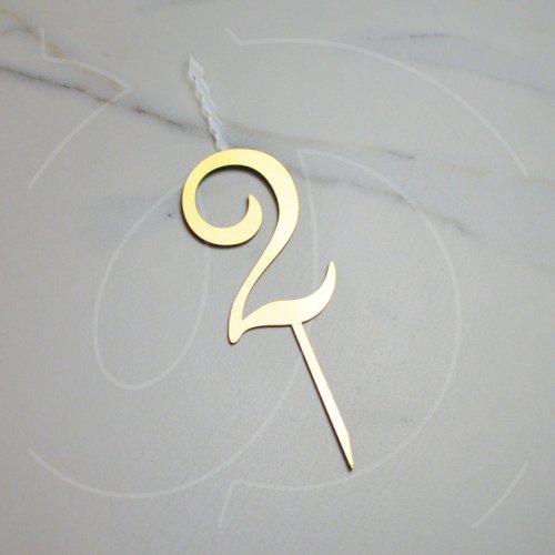 Свеча-топпер декоративная акриловая Цифра "2" Золото 