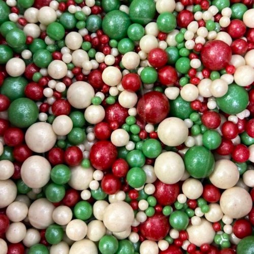 Посыпка кондитерская из дутого риса жемчуг "Бело-красно-зелёный микс" 50 г 76